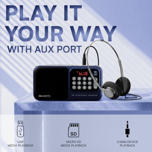 Image of Amkette Pocket Mate Digital FM Radio with Bluetooth Speaker - Type C Charging, Antenna, Multiple Playback 8 Hours Playtime, and Number Pad (Headphone Jack, SD Card, USB Input) (Blue)