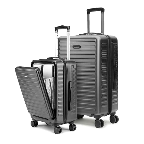 Image of Assembly Trolley Bags Set of 2- Cabin Small + Check-in Large with TSA Locks & 8 Spinner Wheels, Polycarbonate Hard Shell Trolley Bag Set for Business Travel & Vacations, Grey, 20+28 Inch
