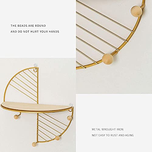 HJW Praktische opbergrek massief hout metaal drijvende plank muur mount, woonkamer slaapkamer badkamer muur display opbergrek voor potplanten wekker stropdas decoratieve items 1Huiyang-01020, goud - Image 5