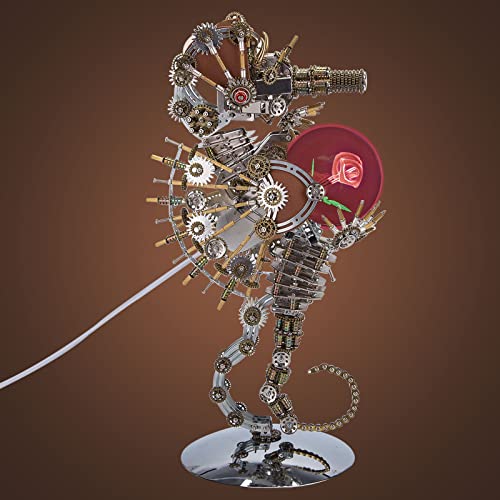 Metalowe puzzle 3D, model konika morskiego lampą kształcie róży, zestaw samodzielnego montażu, mechaniczny zestaw budowy, steampunkowy metalowy model zwierzęcia, ozdoba biurko kształcie układanki