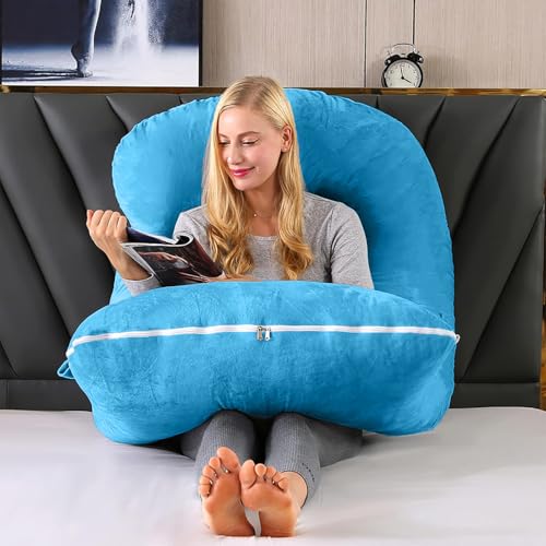 Image of G-Shaped Sleeping Pregnancy Pillow|Removable Velvet Covers|PregnoCare Fibres|Perfect Baby Shower Gift, Maternity,Nursing| Full Body Soft-Support Bump,Head, Back,Shoulder,Hips,Legs and Belly (Sky Blue)