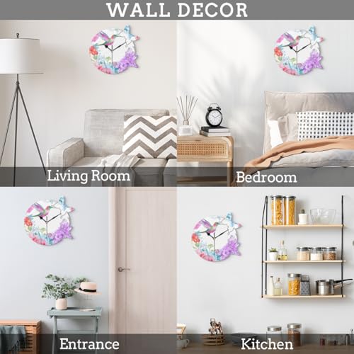 Reloj de pared analógico silencioso con diseño floral y pájaro miniatura 6