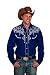 Men's Cotton Blend Retro Leaf Embroidery Western Shirt-Royal Blue-XL