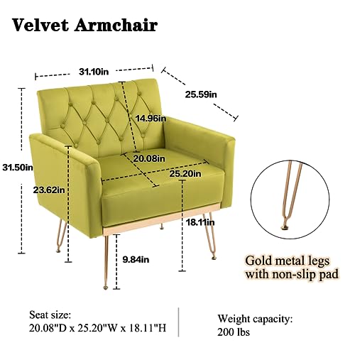 Sillón moderno acolchonado verde oliva terciopelo miniatura 3