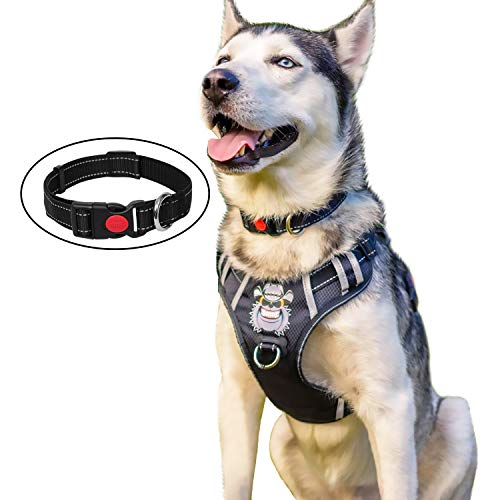 BABYLTRL Silver Big Dog Harness No-Pull Anti-Tear Adjustable Pet Harness Reflective Oxford Material