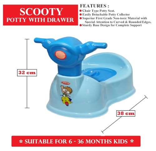 Image of Sonal - Baby Scooty - Baby Toilet Trainer Potty Seat with Removable Tray, Lid Cover - For 6 to 24 Months Baby (Blue)