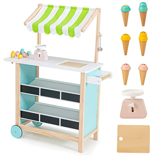 Infans TP10057 Wooden Grocery Store Marketplace Toy, Supermarket Pretend Play, Extra Storage 6 Ice Creams Scales Bells Chalkboards, Fun Indoor Farmer'S Market Stand Set Gift thumb #8