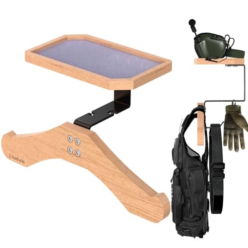 Tactical Vest Hanger- Solid Wood Tactical Gear Rack with Top Wooden Holder Tray for Walkie-Talkie,Earmuffs - Multifunction Tactical Gear Wall Mount for Motorcycle Football Skating Gear