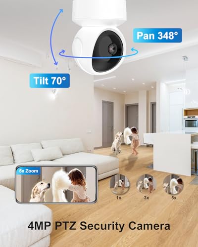 Image of 4MP Indoor Wireless Security Camera, 2.4 /5GHz WiFi Cam with PTZ Auto Tracking, Inside Camera for House Pet Dog Cat,Home Security,Motion Detection, Night Vision, 24 /7 Recording, 2-Way Talk