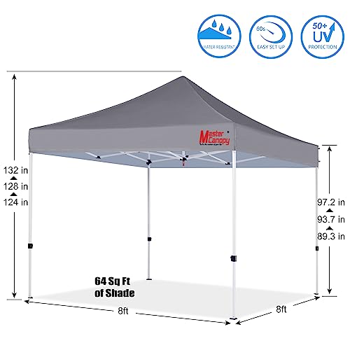 Image of MASTERCANOPY 8x8 Heavy Duty Pop Up Canopy Tent with Roller Bag(Gray)