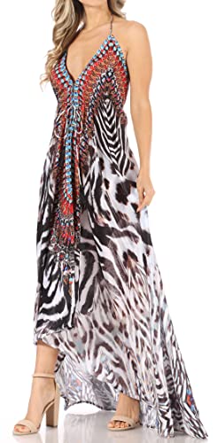 Image of Sakkas Lizi Womens Maxi High-Low Halter Handkerchief Long Dress Beach Party