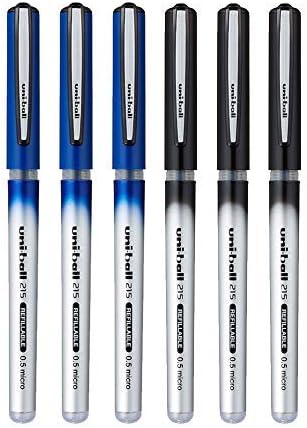 uni-Ball QWiK Refill UB 215 Micro Roller Pen (0.5mm, Multicolor Body, Blue & Black Ink, Pack of 12)