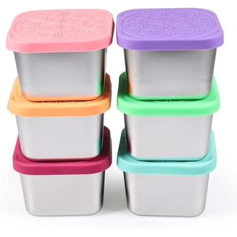 Amytalk 6Pack Mini Ramekin Cups with Lids Dipping Sauce Cups Pudding Cups Condiment Sauce Cups for Home Party Restaurant Catering Deli (Stainless Steel 180ml) Cover