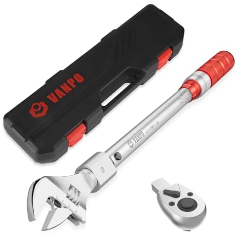 VANPO Adjustable Torque Wrench, 10-170 Ft-Lb/13.6-230.5 Nm, 38MM Open End Torque Wrench, 1/2 Inch Drive Torque Wrench with Interchangeable Jaw & Ratchet Head for HVAC, Car, Moto, Heat Pump Piping Cover