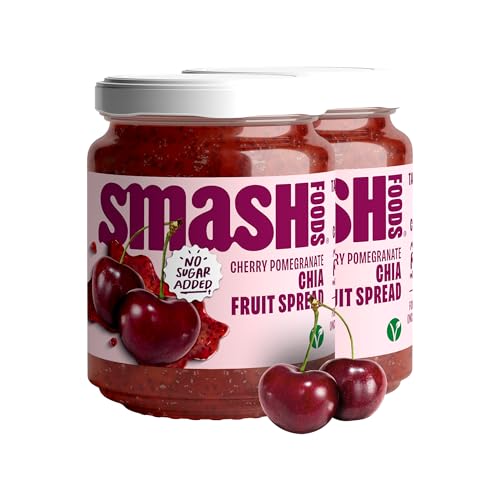 Chia Smash Cherry Pomegranate Jam | Low-Calorie No Sugar Added Keto Jam with Upcycled Fruit & Chia Seeds | Vegan Paleo Superfood Fruit Spread (2 Jars)