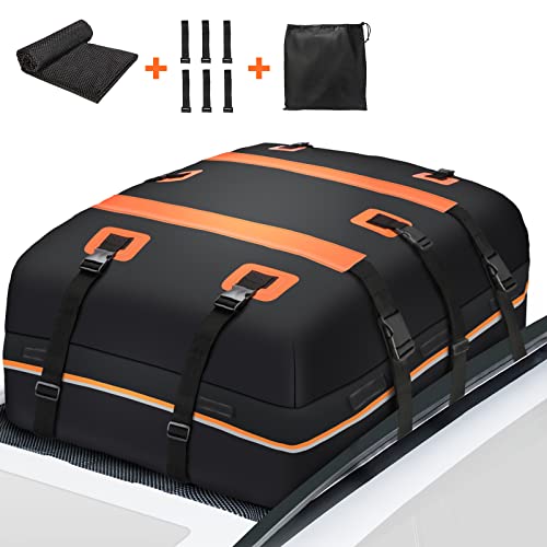 Rooftop Cargo Carrier, 20 Cubic Remarkably Waterproof Car Roof Cargo Carrier For Top Of Vehicle Hitch Carrier With Anti-Slip Mat, Straps 6 Hooks, Storage Bag #TOP4