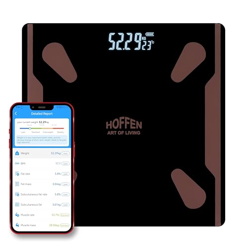Hoffen (Made in India) HO-9 Bluetooth BMI,BMR Weight Machine for Body Weight With 25 Essential Body Parameters | Body Composition | Free Bluetooth Mobile APP | Easy App Sync - 2 Years Warranty