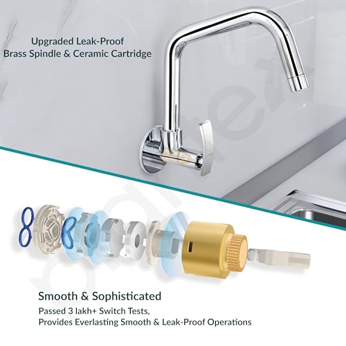 Image of Plantex Sink tap for Kitchen Basin /Pure Brass Kitchen Tap with Brass Wall Flange and Water Saving Nozzle /Tap for Wash Basin /Kitchen Faucet (Chrome, ZUR-1508)