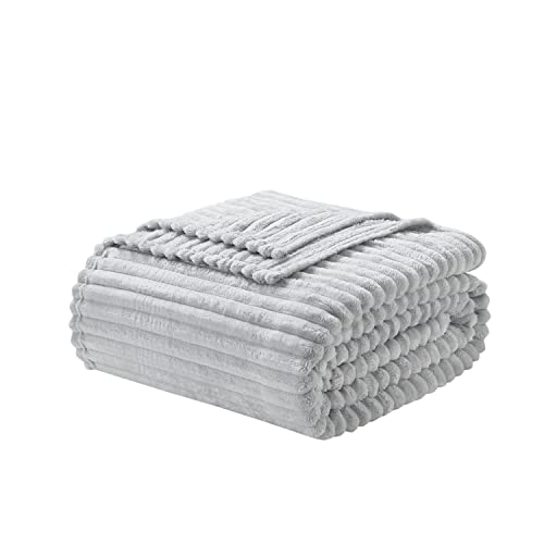 Image of Nestl Light Grey Throw Blanket for Couch - Cozy Warm Fuzzy Blankets for Women, Plush Small Fleece Throws for Girls - Silver, 50 x 60 Inches