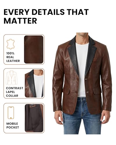 Image of Decrum Lambskin Leather Blazer for Men - Genuine Leather Sport Coat for Formal & Business Casual