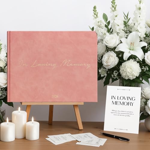 Image of Funeral Guest Book - Celebration of Life Guest Book with Rollerball Pen for Memorial Service - Funeral Memory Sign in Books for Over 300+ Guests - Funeral Decorations with In Loving Memory Table Sign