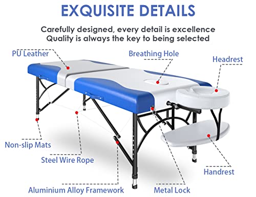 Cloris 84" Professional Massage Table Portable 2 Folding Lightweight Facial Solon Spa Tattoo Bed Height Adjustable With Carrying Bag & Aluminium Leg Hold Up To 1000Lbs #TOP5