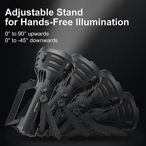 Buysight Rechargeable Spotlight Flashlight High Lumens 10000,Large Flashlight With 550 Yards Light Distance, Work Light Spot Lights Outdoor Handheld, Waterproof Searchlight With Stable Stand&Red Lens #TOP4