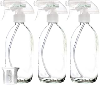 Nomara Organics Clear Glass Spray Bottles, 3 Pack, Trigger Pump Fine Mist Spraying, BPA Free Reusable Container for Cleaning Products, Kitchen, Bathroom, Organic Oil Cooking, 500 mL