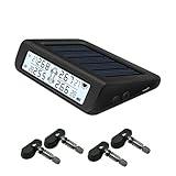 Universal Wireless TPMS Tire Pressure Monitor System Solar/USB Powered 4pcs Internal/External Sensors Real Time Monitoring Pressure Temperature LCD Display (with 4pcs Internal sensors, T812K)