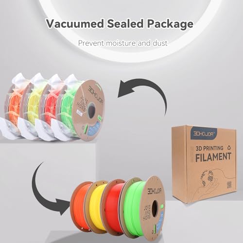 Image of 3DHoJor PLA Pro (Plus) Filament 1.75mm, 3D Printer Filament,1kg*4 Bundle Cardboard Spool 3D Printing Filament, Dimensional Accuracy + /- 0.03 mm-Peak Green+Orange+Yellow+Red
