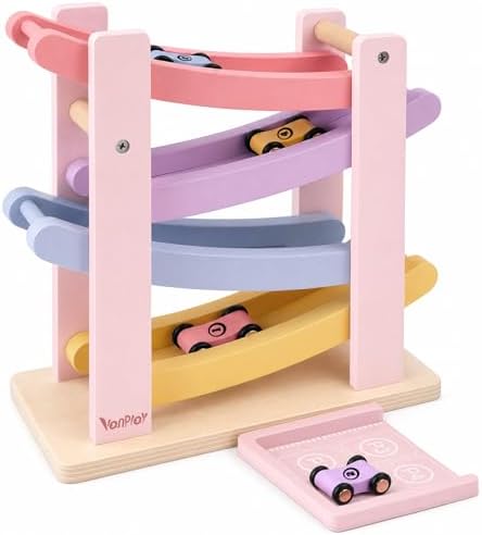 Vanplay Montessori Spielzeug ab 1 Jahr Auto Spielzeug Kugelbahn Holz ab 1 2 Jahr Holzspielzeug Geschenk 1 2 Jahre Junge Mädchen (Rosa)