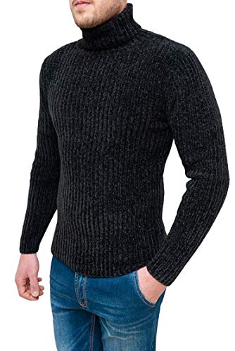 Pull à col haut Evoga noir XL en chenille pour ne plus avoir froid en hiver