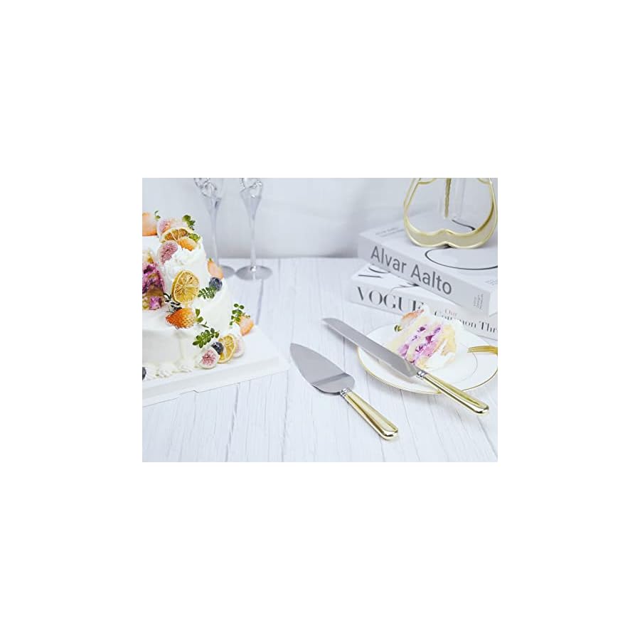 VARLKA Wedding Cake Knife and Server Set, Cake Cutting Set for Wedding, Personalized Stainless Steel Blade and ABS Gold Plated Handle Cake Cutter & Pie Server Set for Birthdays, Anniversary, Parties