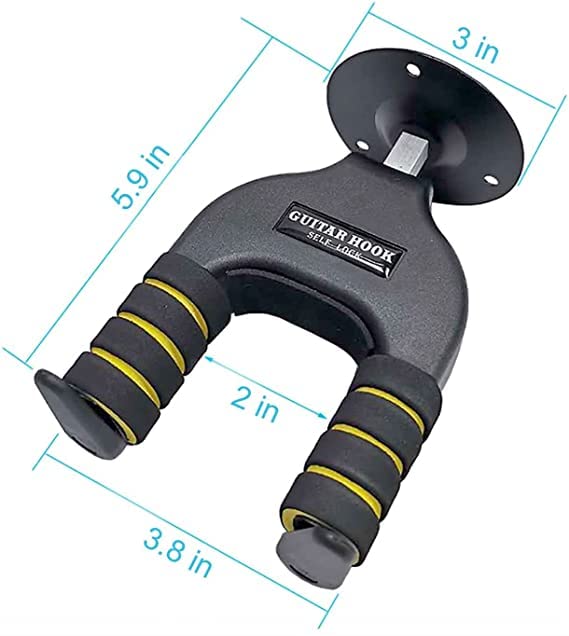 MUSTANG Guitar Hanger For Wall Black 1 Pack, Guitar Wall Mount, Guitar Holder Stands, Auto Lock Guitar Holder Stands For Wall For Classical Guitar, Electric Acoustic Bass Guitar 3