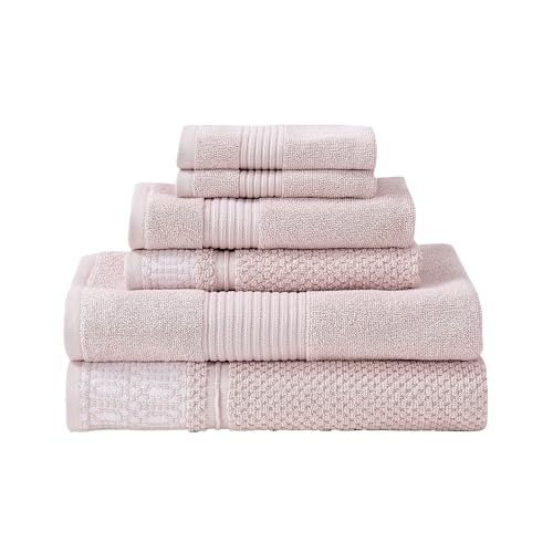 Modern Threads Astra 6-Piece 100% Cotton Towel Set – Jacquard Geometric Pattern – Includes 2 Bath Towels, 2 Hand Towels, 2 Washcloths – Absorbent, Quick Dry, Soft & Durable – Blush Pink