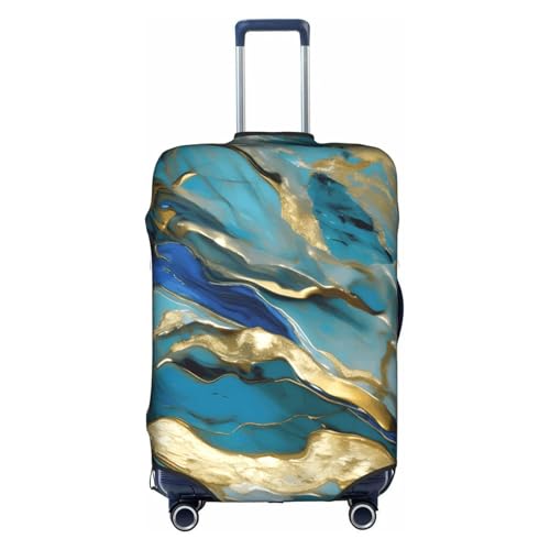 Housse élastique pour valise Azurite M bleu sarcelle blanc motif feuille d'or