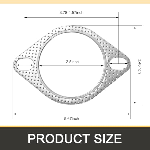 Image of Eratus 2 PCS Exhaust Pipe Interface Gasket, 2 Holes High Temperature High Pressure Exhaust Flange Gasket, Tight Connection Leak-proof Sealing Parts Replacement, for Most Cars (Silver #2.5 inch)