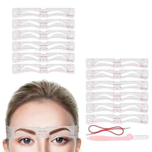 HQRKOTM 12 Paires de pochoirs à sourcils avec 1 cutter à sourcils - Moules réutilisables pour...