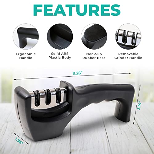 Mb Kitchen Knife Accessories: 3-Stage Knife Sharpener Helps Repair, Restore, Polish Blades (Black) #TOP1