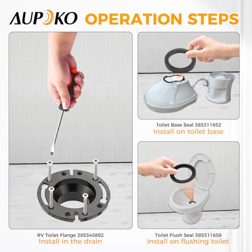 Image of Aupoko RV Toilet Seal and 3'' Socket RV Toilet Flange Kit Compatible with 300 /310 /320 RV Toilets, Replace 385345892 Flange, 385311658 Flush Seal and 385311652 Base Seal, 3 in 1 Combination Seal Kit