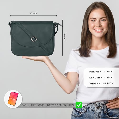Image of Genuine Leather Shoulder Crossbody Purse For Women with Adjustable Strap, Mobile Pocket & Outside & Inside Zipper