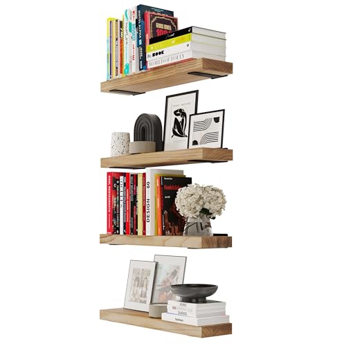 Wallniture Palm   Estantes flotantes rústicos de 24 pulgadas para pared, estantería de pared de sala de estar, estantes de baño, estantes de pared para dormitorio, oficina en casa, cocina, juego de 4,