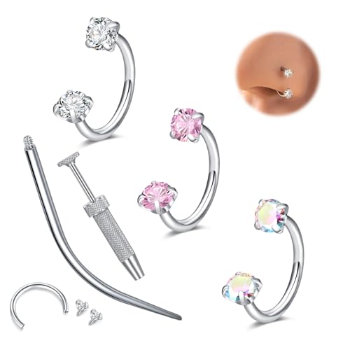 WillTen 18G Bijoux pour piercing au septum Anneau pour septum, anneau pour nez à double gemme en forme de fer à cheval Piercing en forme de fer à cheval acier...