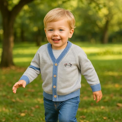 Toddler Baby Boys Cardigan Little Boys V-Neck Cotton Sweater Kids Long Sleeve Jacket Knit Button Up for Fall Winter4