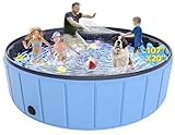 Extra Large Foldable Dog Pool 107”x20”, EPN Heavy Duty Hard PVC Collapsible Dog Pool for Large Dogs and Kids, Leakproof Non-Slip Pet Wading & Bathing Tub with Drain, for Indoor & Outdoor Use