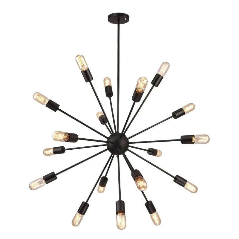 Lustre escalier industriel 12 têtes et grande suspension araignée noire salon