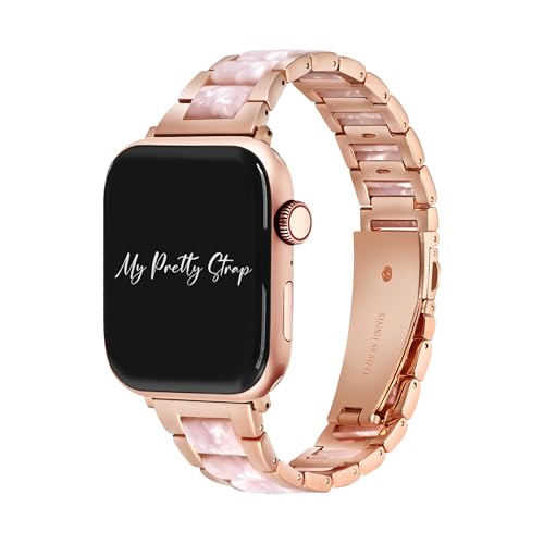 My Pretty Strap Diva Band Compatible with Apple WATCH SE Series 9 8 7 6 5 4 3 2 1, 38MM / 40MM / 41MM, Stainless Steel Metal Rose Gold for Women