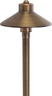 VOLT Flat Hat 12V Brass Path Light (7" Shade, 24" Tall) for Low Voltage Landscape Lighting on Outdoor Pathway, Walkway, Garden, Driveway or Patio