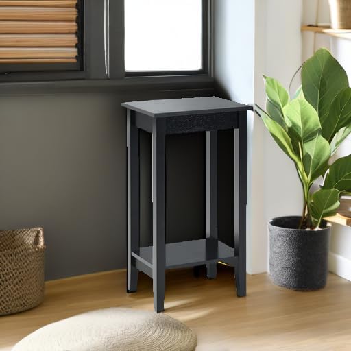 Miniatura 6 de Giantex Mesa auxiliar de 2 niveles, mesita de noche alta, diseño simple con estante versátil y patas de madera para espacios pequeños, sala de