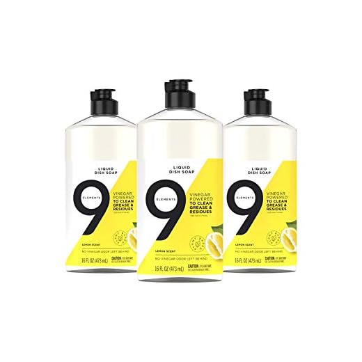 9 Elements Dishwashing Liquid Dish Soap, Lemon Scent Cleaner, 16 oz Bottles (Pack of 3)